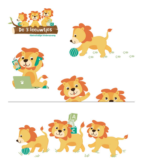 Illustratie leeuwtjes kinderdagverblijf Studio Kikor