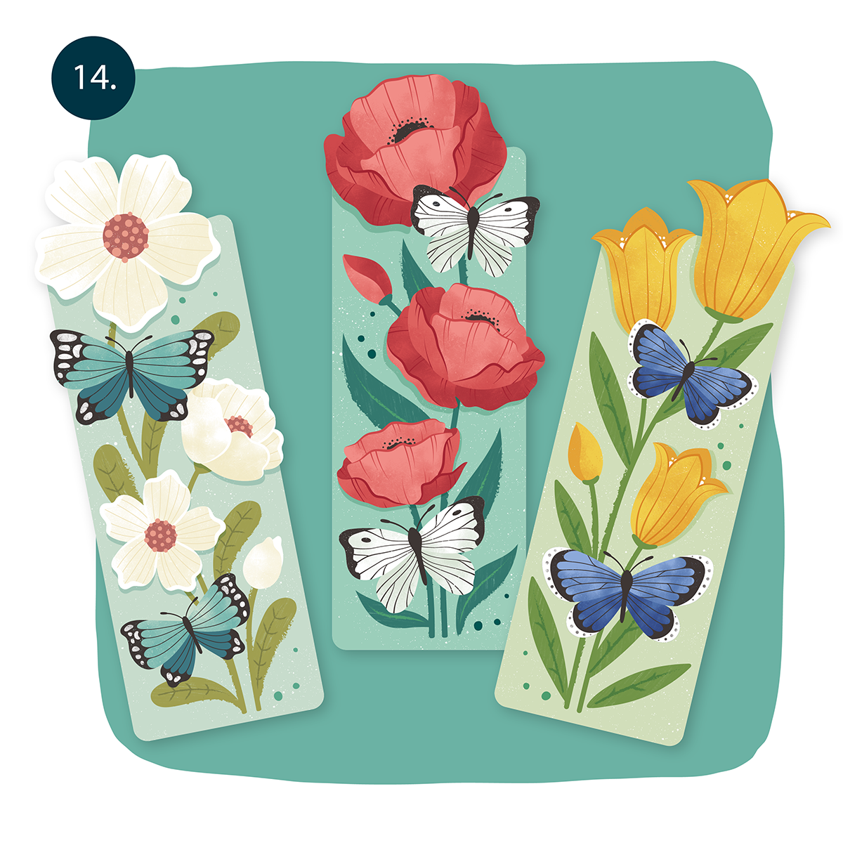 boekenlegger set bloemen