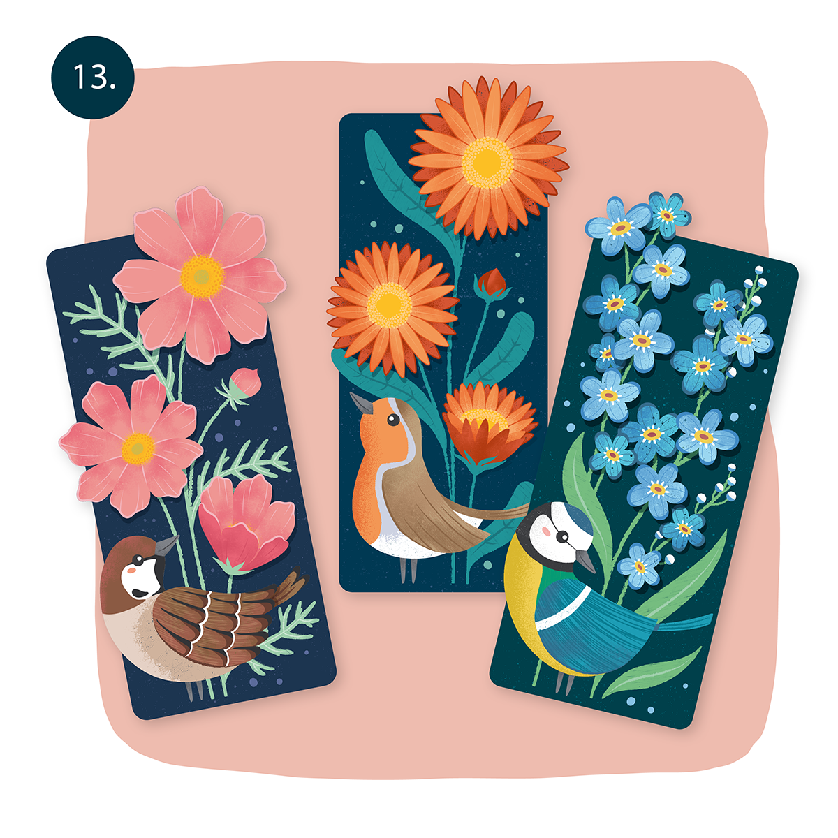 boekenlegger set vogels